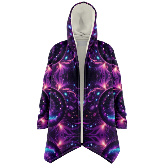 Celestial Harmony: Adorn Yourself with Cloak Hoodie in Purple Galaxy Mandala