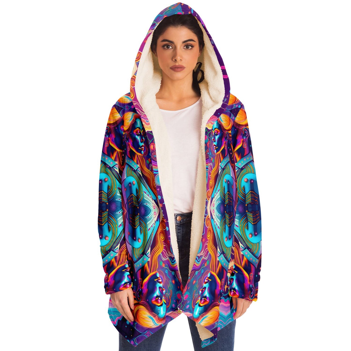 Neon Girl with Rainbow Colors Embrace the Vibrancy with our  Cloak Hoodie!