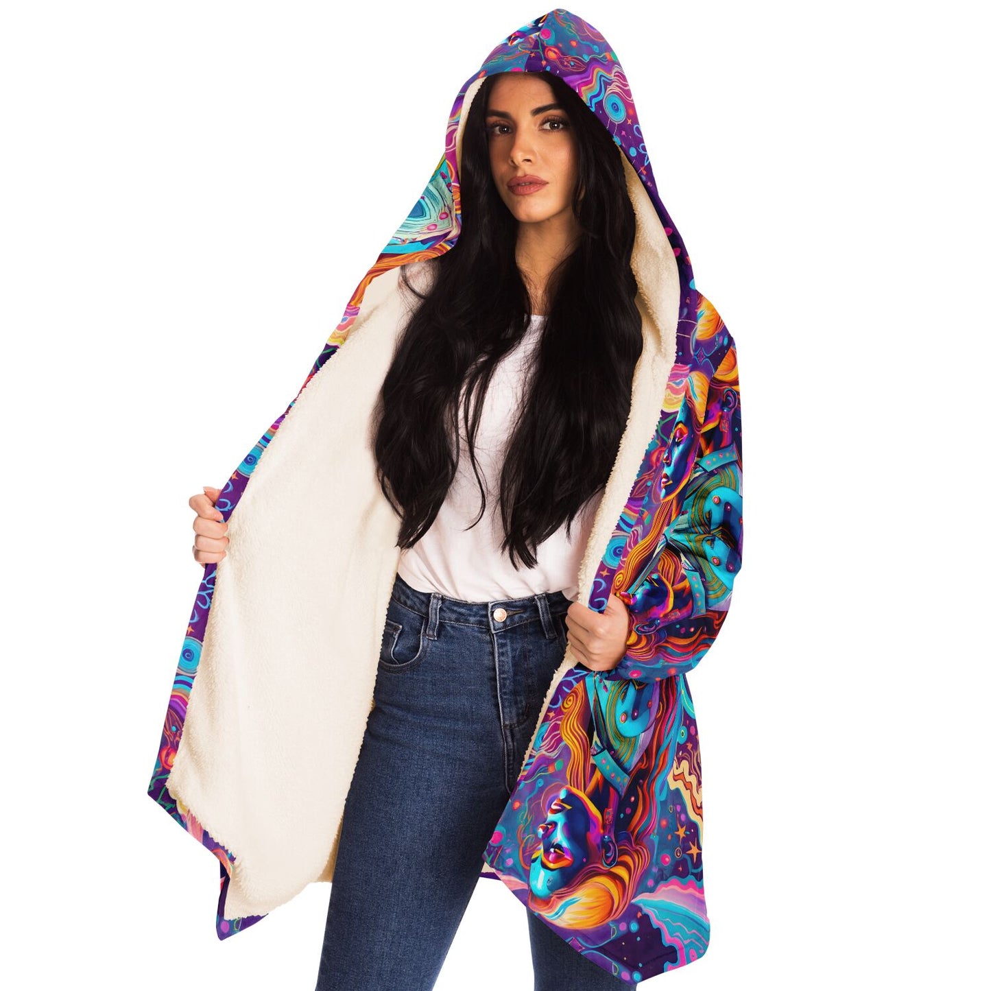 Neon Girl with Rainbow Colors Embrace the Vibrancy with our  Cloak Hoodie!