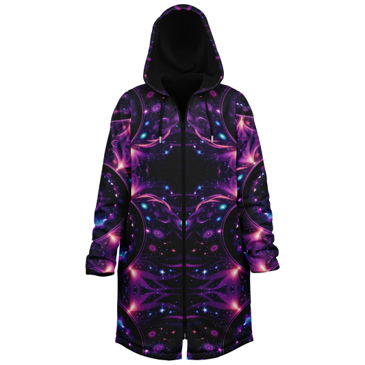 Celestial Harmony: Adorn Yourself with Cloak Hoodie in Purple Galaxy Mandala Zipper