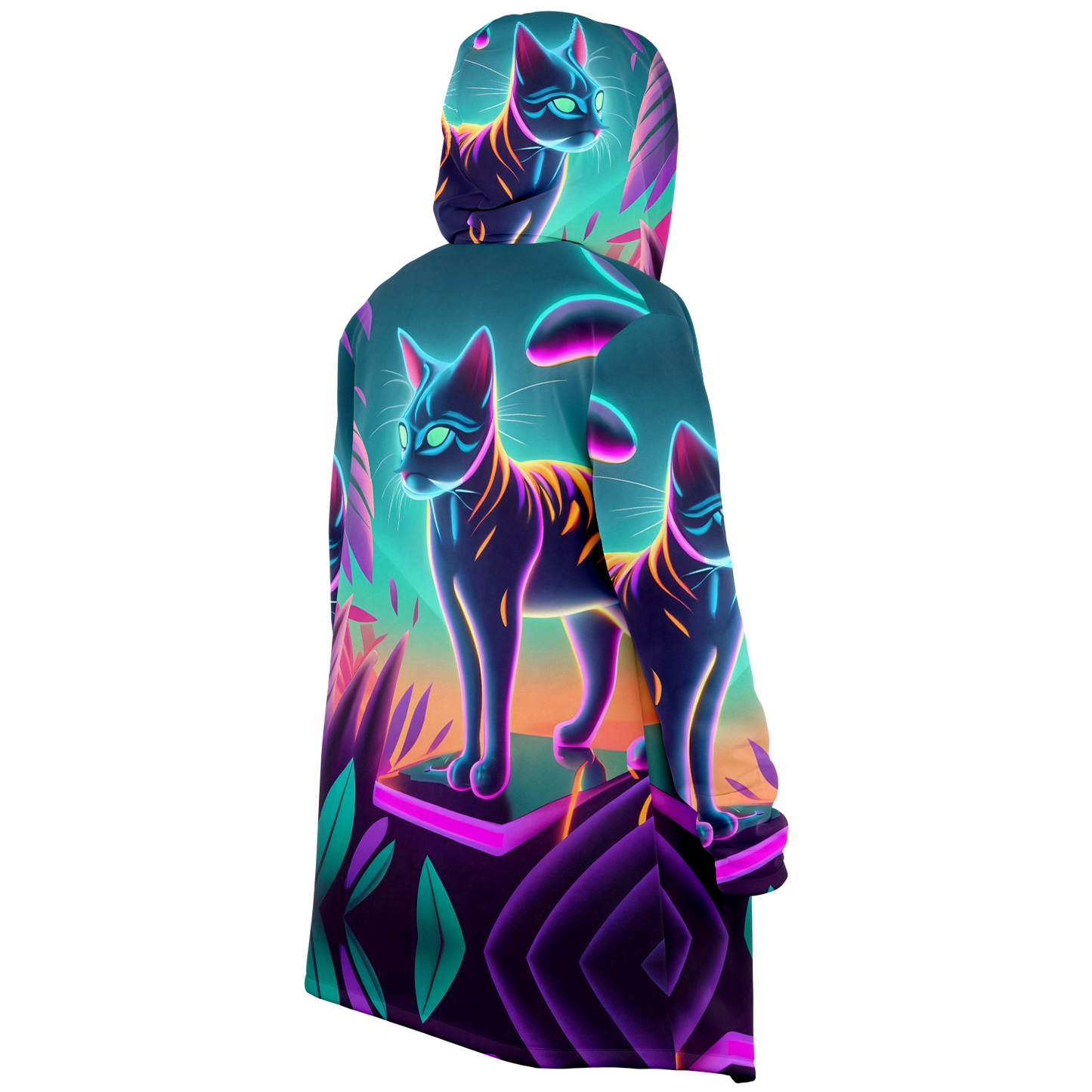 Neon Kitty in the Futuristic City Cloak Hoodie Unleashed