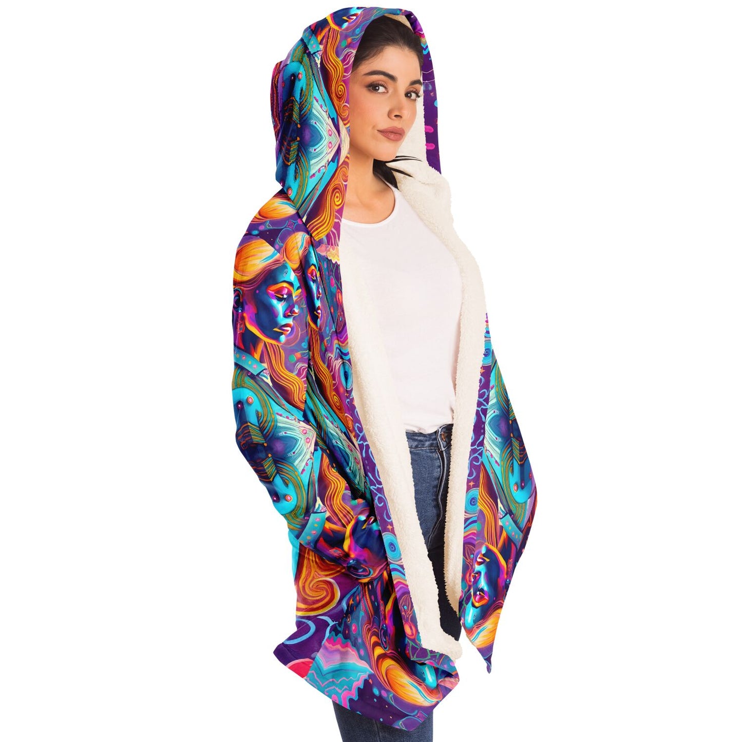 Neon Girl with Rainbow Colors Embrace the Vibrancy with our  Cloak Hoodie!